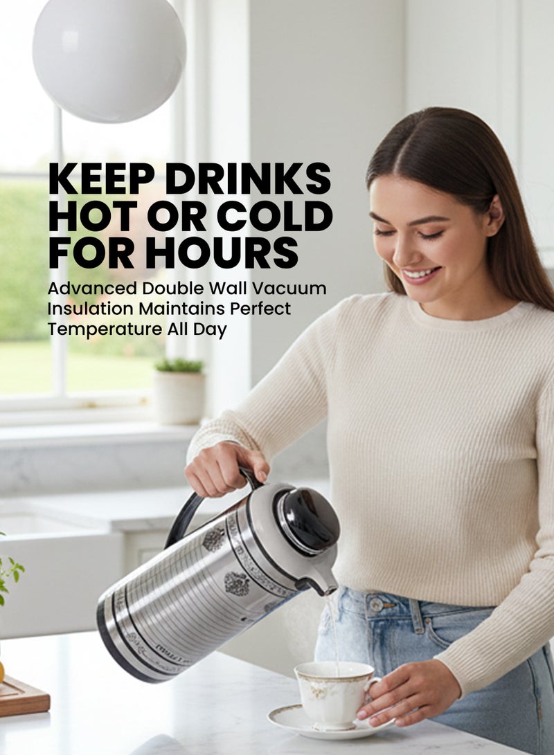 تيم TEAM 1.3L Stainless Steel Vacuum Flask – Double Wall Thermal Carafe | Keeps Drinks Hot & Cold for Hours | Durable Coffee & Tea Thermos with Easy‑Pour Handle - Image 4